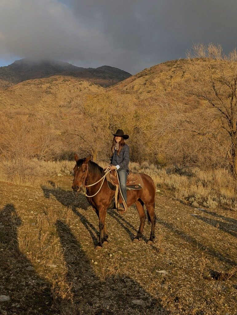 Jennifer on horseback in the foothills.