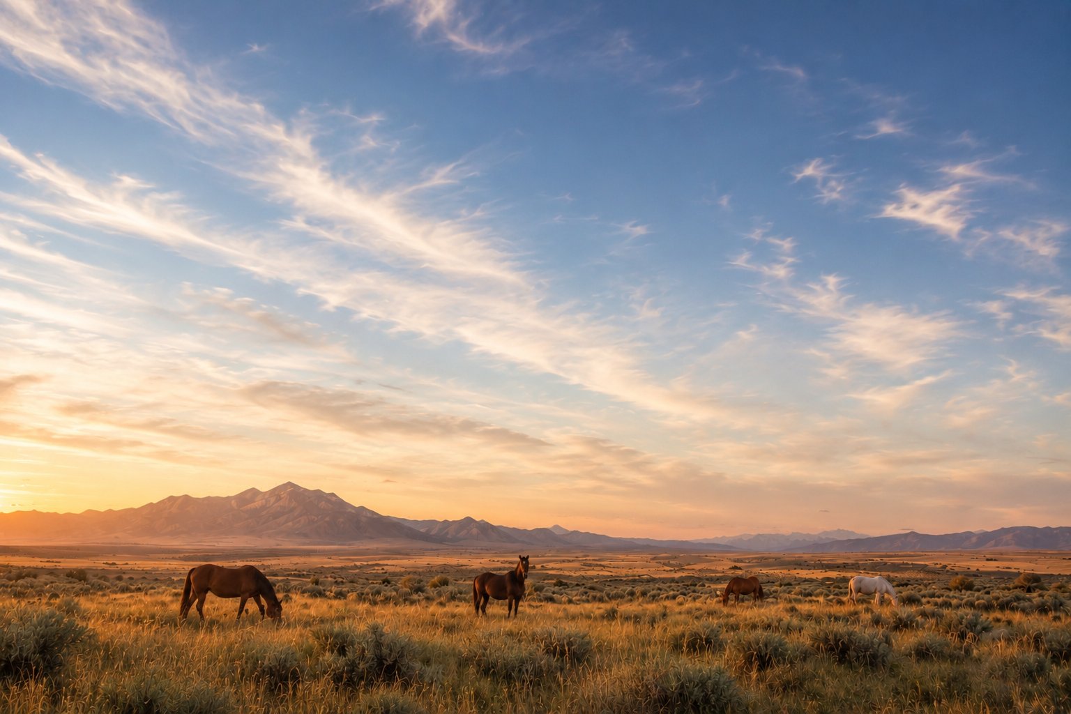 Open sagebrush country under a wide sky, with mountains on the horizon.