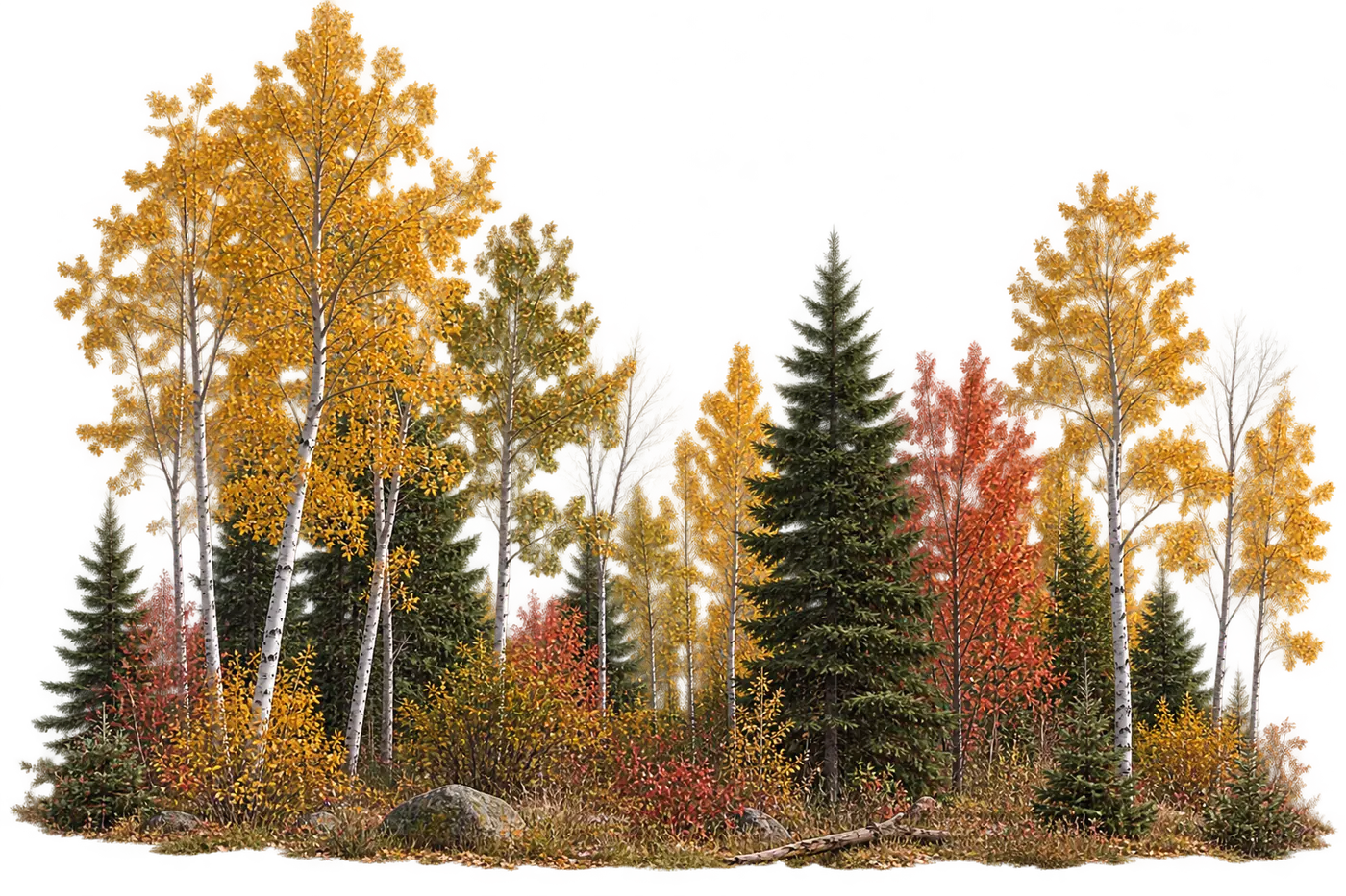 A stand of aspens turning gold in the fall.